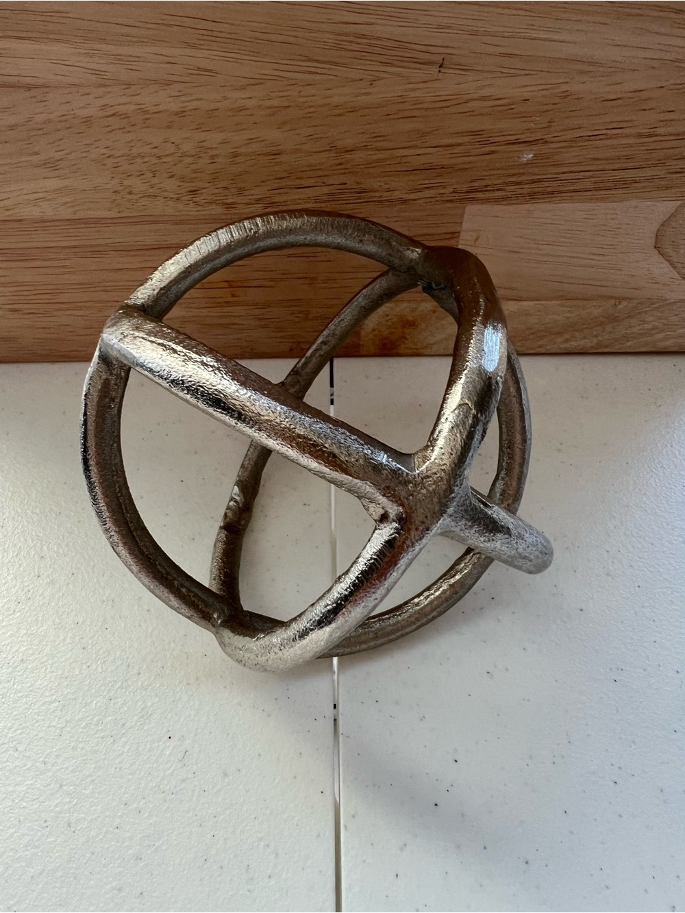 Modern Metallic Orb Sculpture - Silver Home Accent